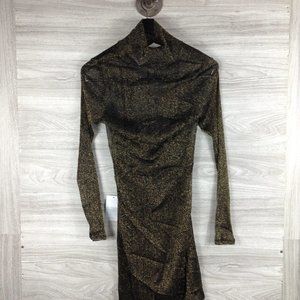 Love Fire Gold Glitter Mock Neck Long Sleeve Dress